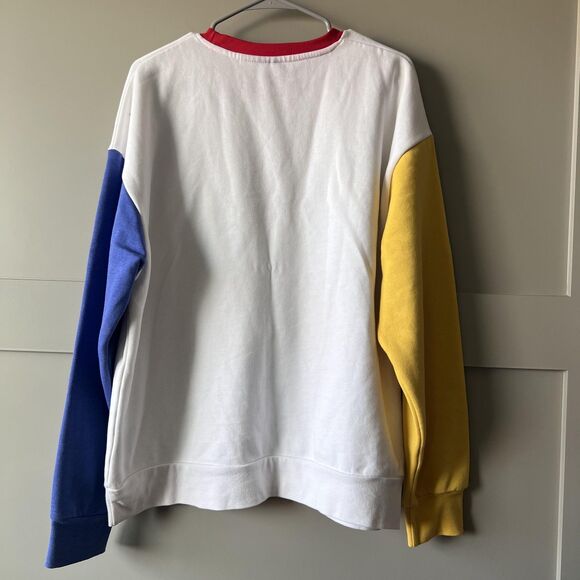 Super Mario Sweatshirt Mens Medium White Red Blue Yellow Nintendo Gamer Crewneck - Picture 2 of 14